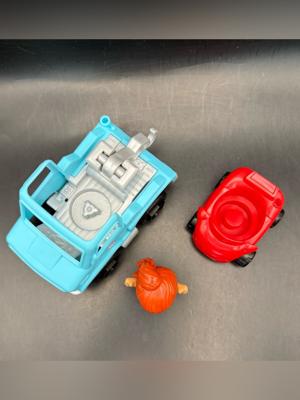 Fisher Price Little People Blue Tow Truck, Red Car, Female Tow Driver Lot Of 3 - Picture 2 of 15